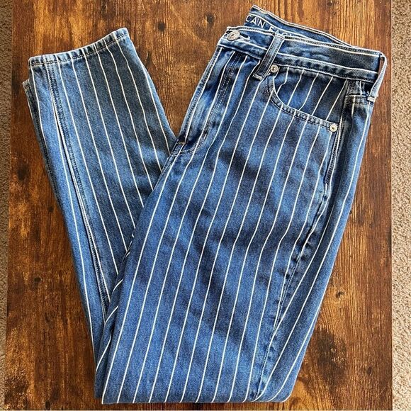 American Eagle Medium Wash Striped High Rise Mom Jeans - Picture 3 of 9